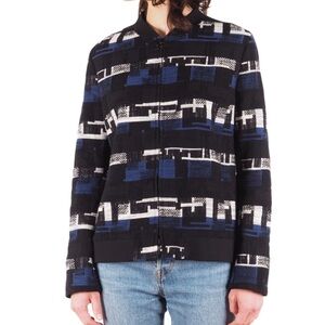 Akris Punto Switzerland Quiet Luxury Geometric Knit Bomber Jacket Sz 10